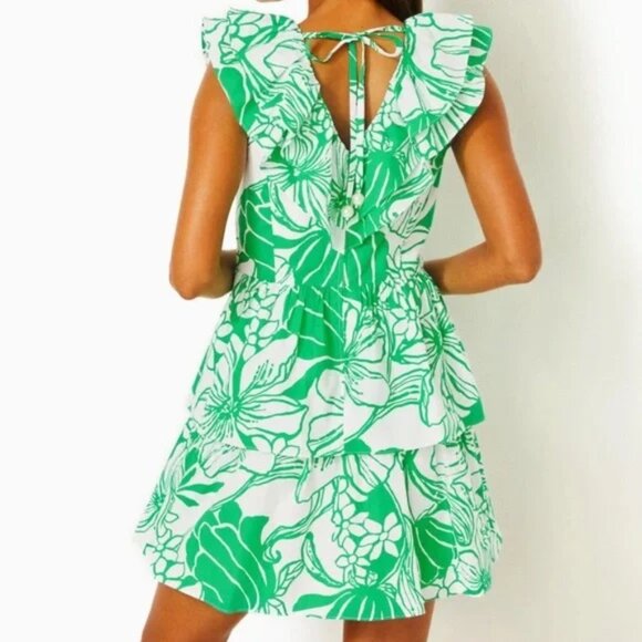 Lilly Pulitzer Tropical Green and White Mini Dress size 14 NWT - Picture 2 of 13